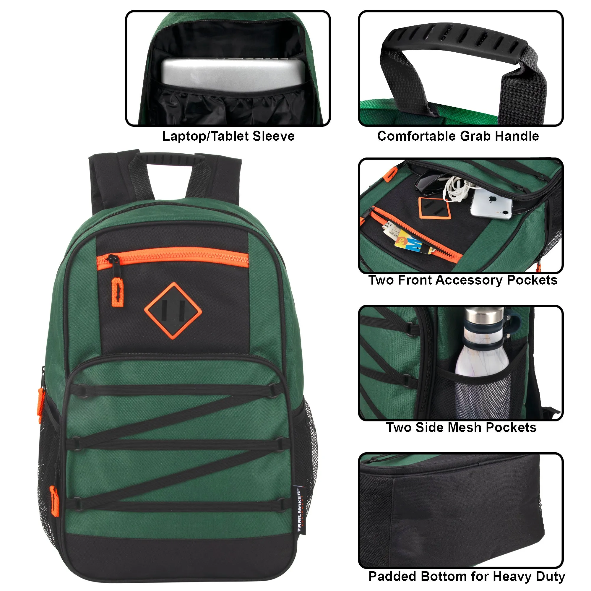 19 Inch Double Zippered Bungee Backpacks With Laptop Section - Boys