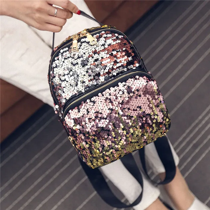 2017 popular Women Fashion School Style Sequins Travel Satchel School Bag Backpack Bag gift wholesale A3000