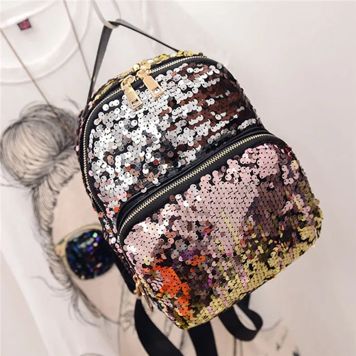 2017 popular Women Fashion School Style Sequins Travel Satchel School Bag Backpack Bag gift wholesale A3000