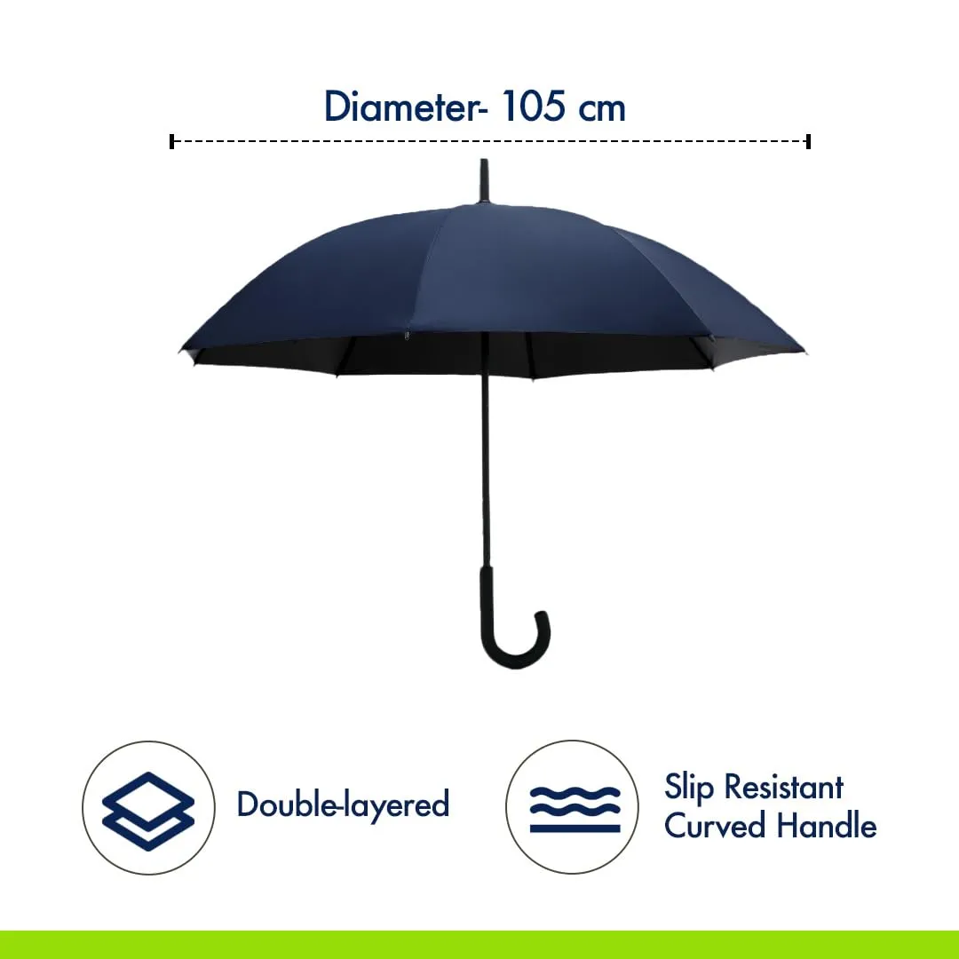 ABSORBIA Big Straight and Stick Umbrella for rain | Windproof, Waterproof and UV Coated | Open Diameter 105cm Double Layer Umbrella With Cover | Blue Colour…