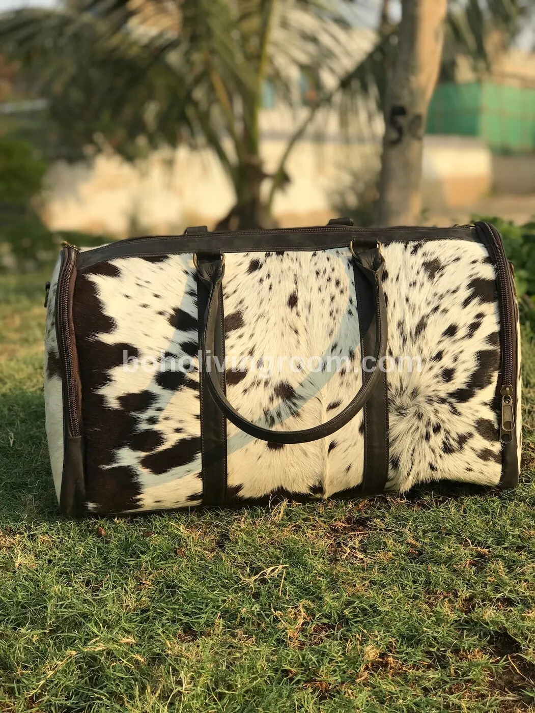 Black White Hair On Cowhide Overnight Bag