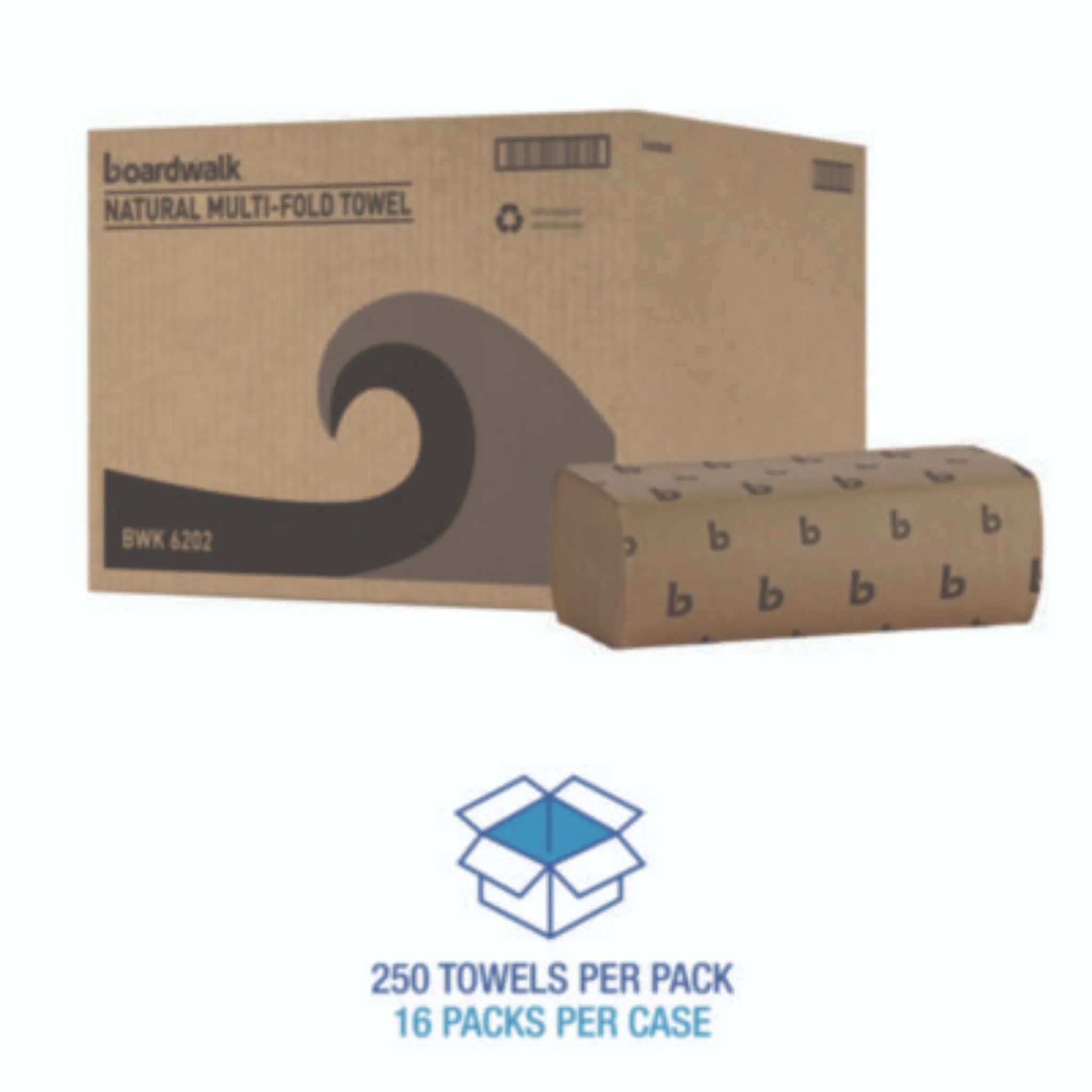 Boardwalk 6202 Multifold Paper Towels, 1-Ply, Natural, Pack of 200, Carton of 16 Packs