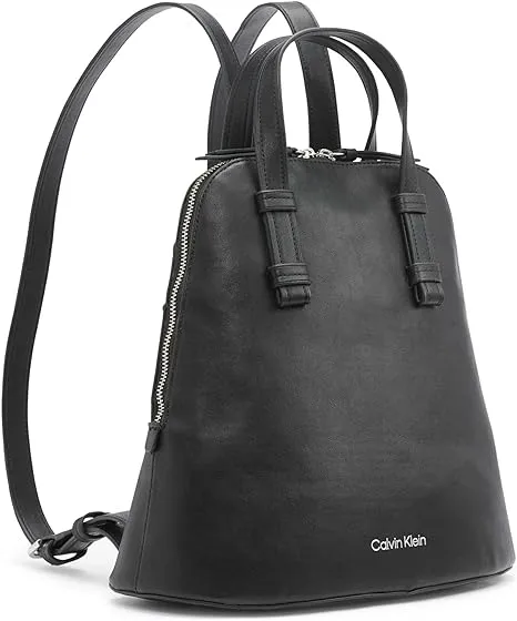 Calvin Klein Women's Zina Zip Backpack, Black/Silver