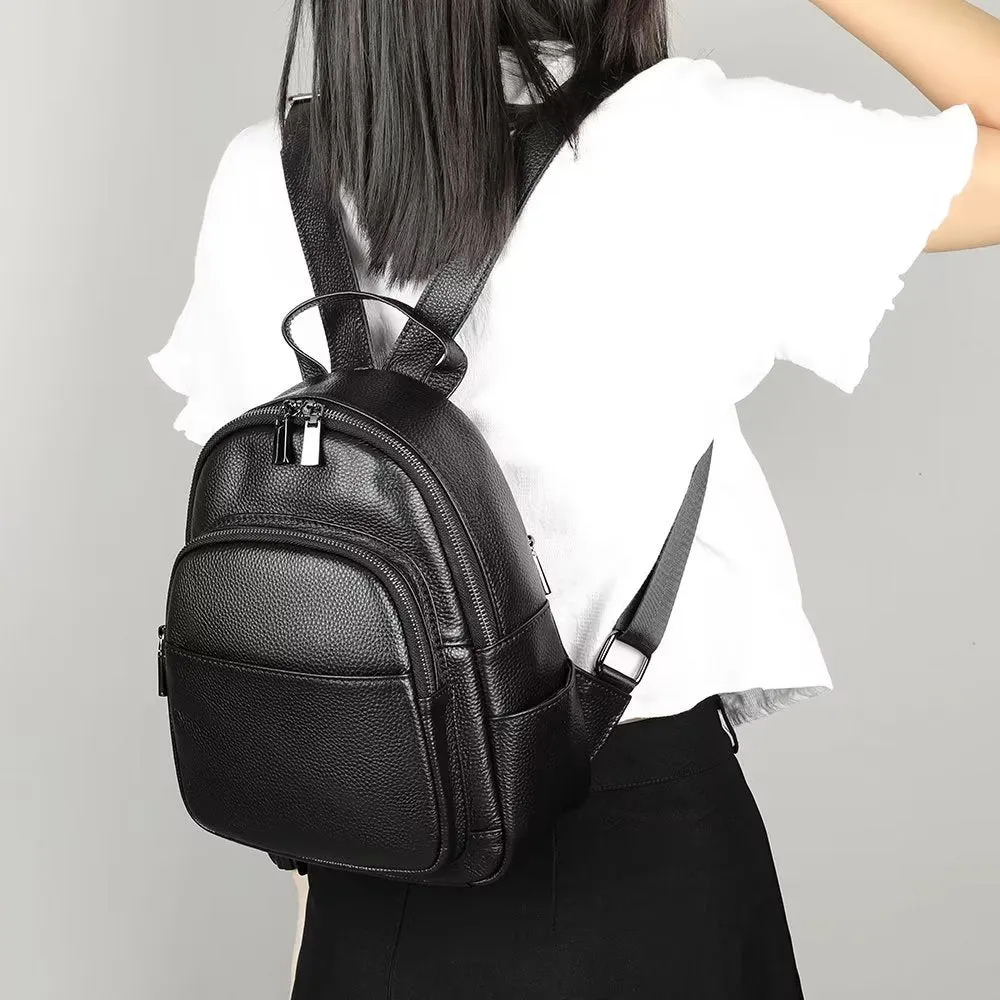 Elegant Cowhide Luxe Zipper Backpack