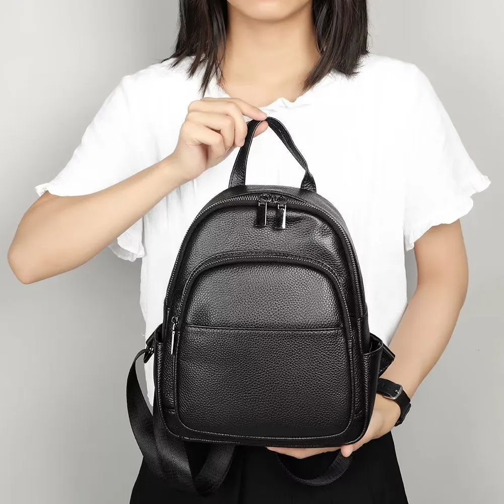 Elegant Cowhide Luxe Zipper Backpack