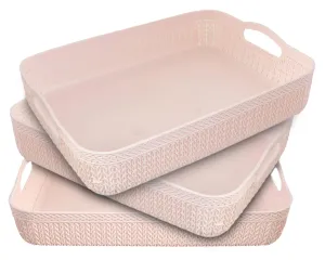 Heart Home Q-3 Designer Plastic Storage Basket For Store Fruits, Vegetables, Magazines, Cosmetics, Stationary Pack of 3 (Pink)-50HH01470