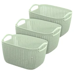 Heart Home Q-5 Designer Plastic Storage Basket For Store Fruits, Vegetables, Magazines, Cosmetics, Stationary Pack of 3 (Green)-50HH01626