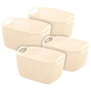 Heart Home Q-5 Designer Plastic Storage Basket For Store Fruits, Vegetables, Magazines, Cosmetics, Stationary Pack of 4 (Beach)-50HH01620