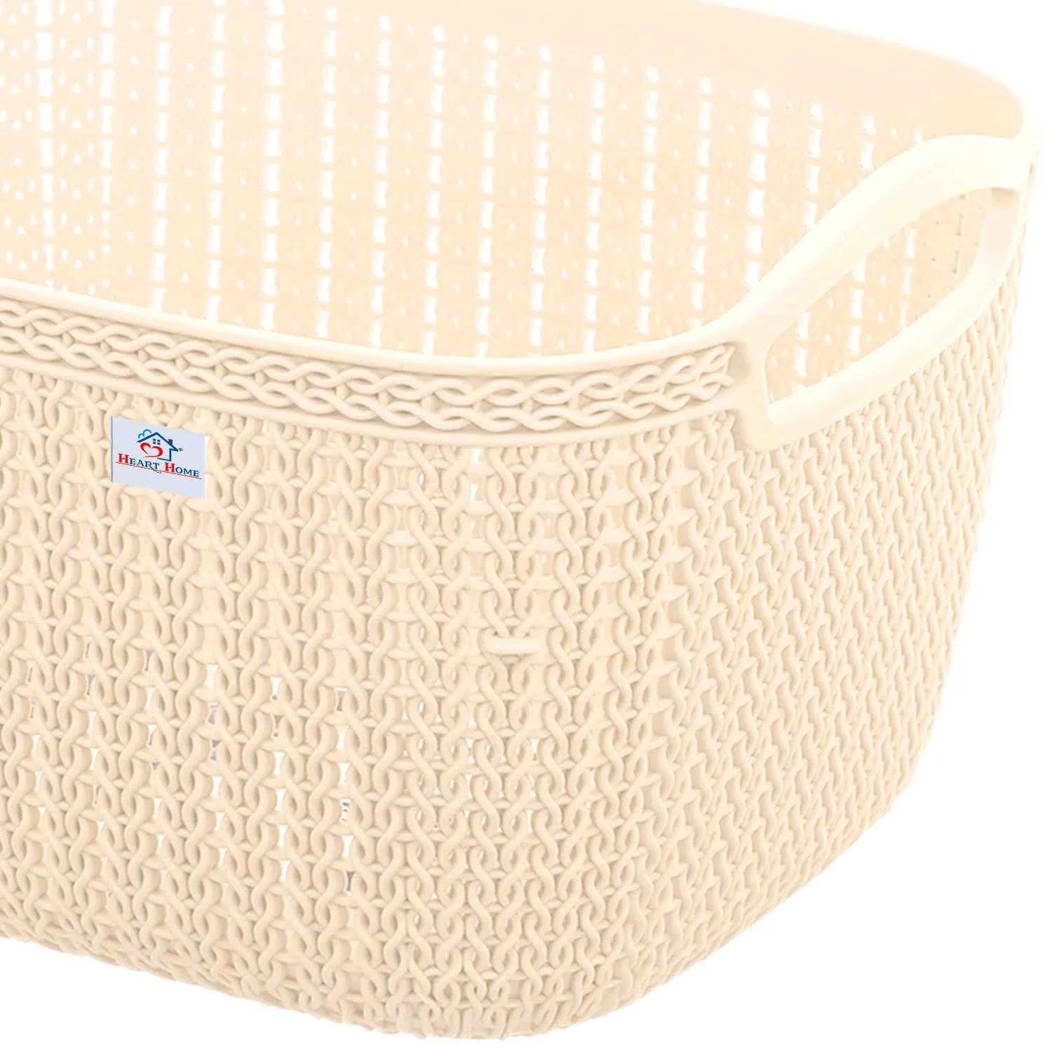 Heart Home Q-5 Designer Plastic Storage Basket For Store Fruits, Vegetables, Magazines, Cosmetics, Stationary Pack of 4 (Beach)-50HH01620