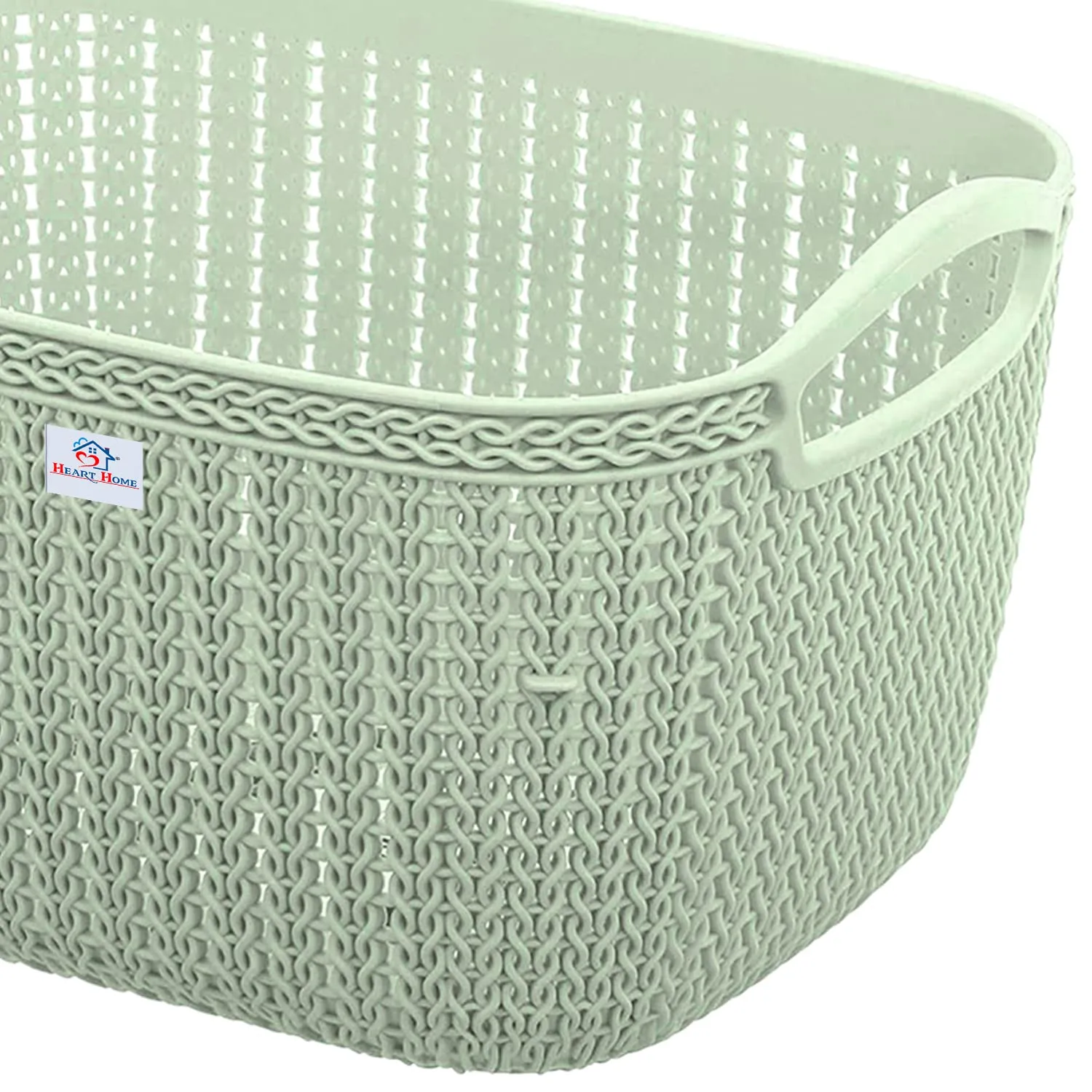 Heart Home Q-5 Multiuses Designer Unbreakable Plastic Storage Basket/Organizer/Bin For Home, Kitchen, Bathroom, Office Use Pack of 2 (Green & Brown)-50HH01641