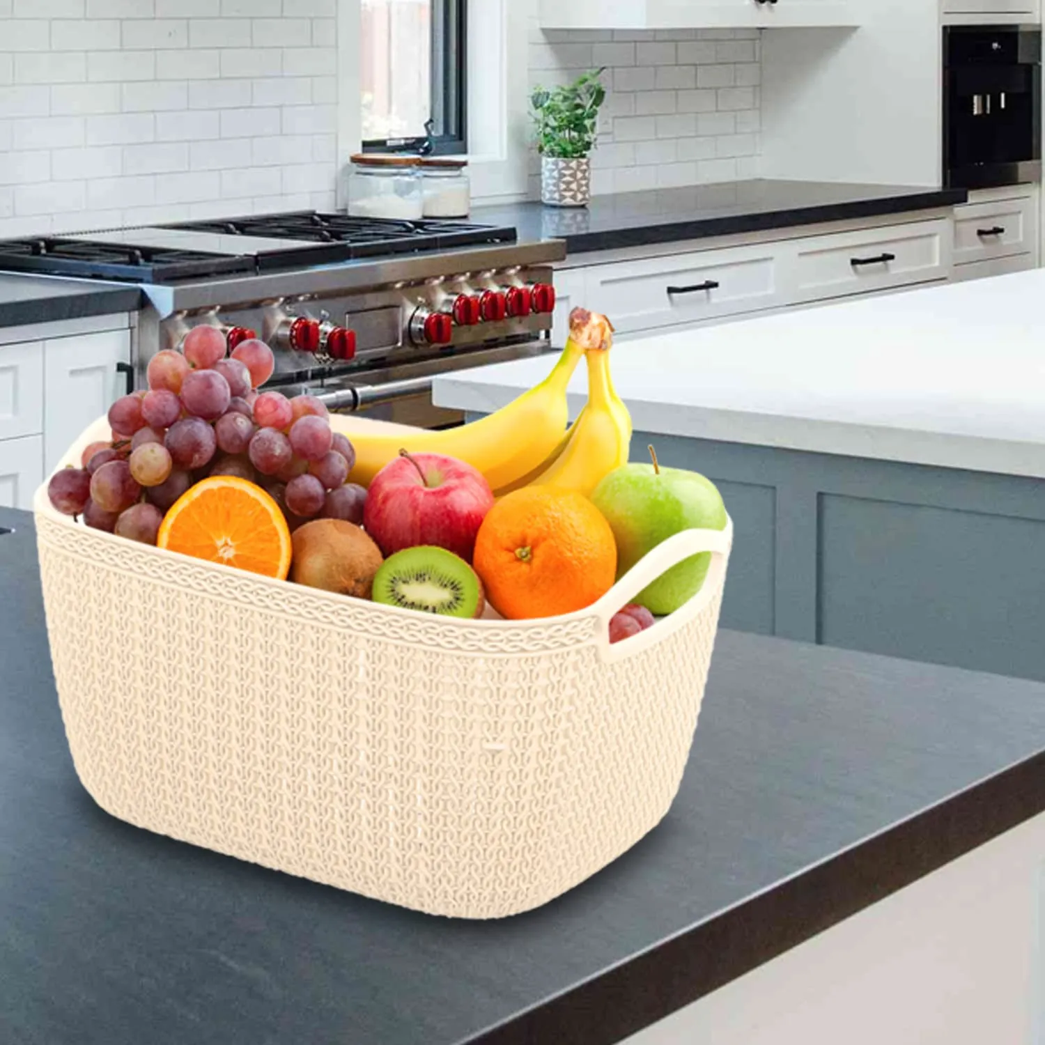 Heart Home Q-5 Multiuses Designer Unbreakable Plastic Storage Basket/Organizer/Bin For Home, Kitchen, Bathroom, Office Use Pack of 4 (Beach)-50HH01619