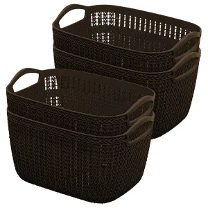 Heart Home Q-5 Multiuses Designer Unbreakable Plastic Storage Basket/Organizer/Bin For Home, Kitchen, Bathroom, Office Use Pack of 4 (Brown)-50HH01635