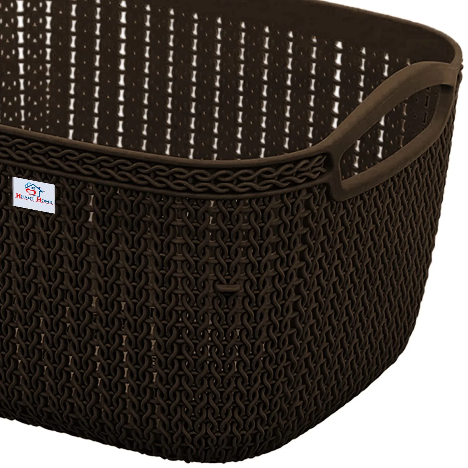 Heart Home Q-5 Multiuses Designer Unbreakable Plastic Storage Basket/Organizer/Bin For Home, Kitchen, Bathroom, Office Use Pack of 4 (Brown)-50HH01635