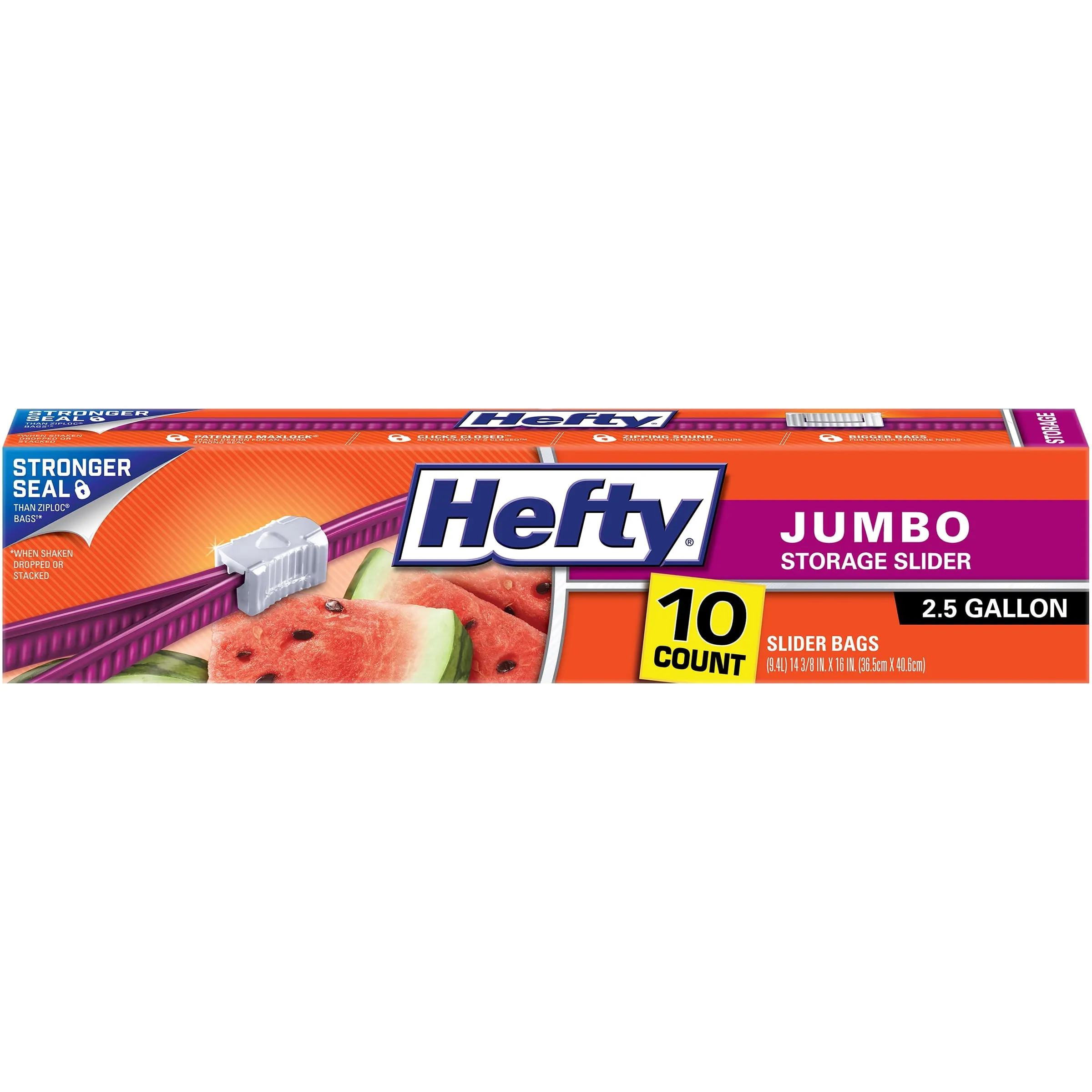 Hefty Slider Jumbo Storage Bags, 2.5 Gallon Size, 10 Count