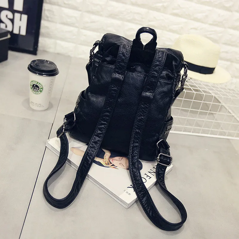 High Quality Women Backpacks Lady Girls Travel Blosas Women Bags Washed Leather Backpacks Rivet Backpacks Student School Bag Hot