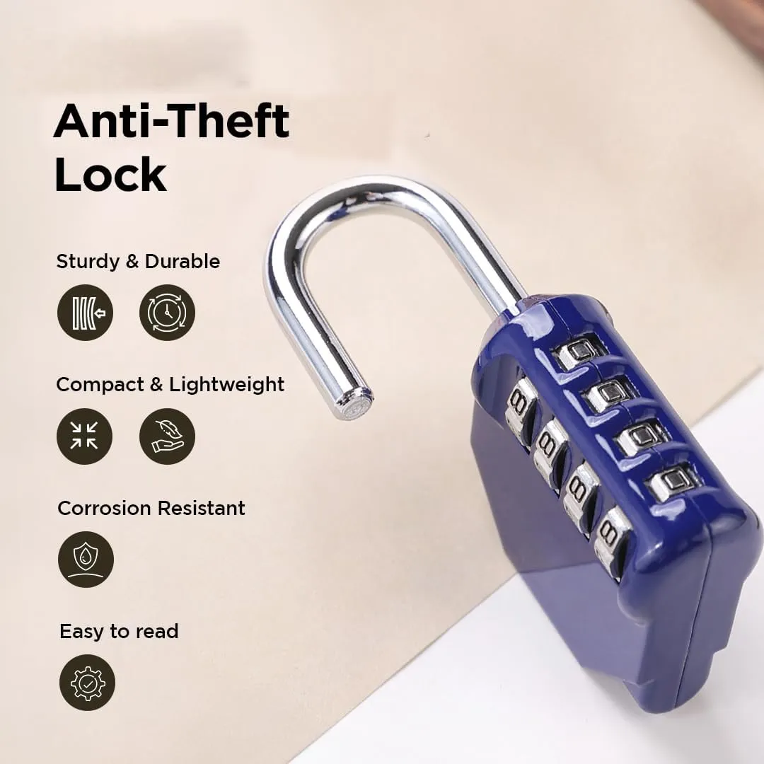 Homestic 4 Digit Combination Lock | Travel Lock for Briefcase | Number Lock | Padlock for Luggage | Travelling Locks for Suitcase | Gym Lock | 8023ABL | Blue