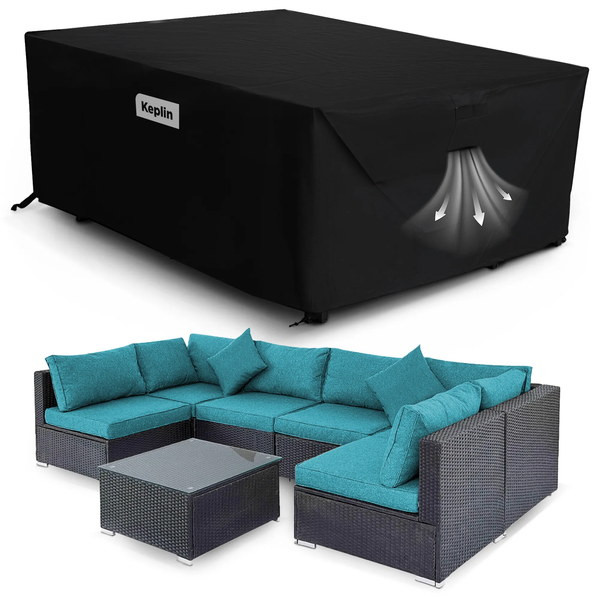 Keplin Waterproof Outdoor Furniture Cover - UV, Tear & Fade Resistant and 600D Oxford Fabric