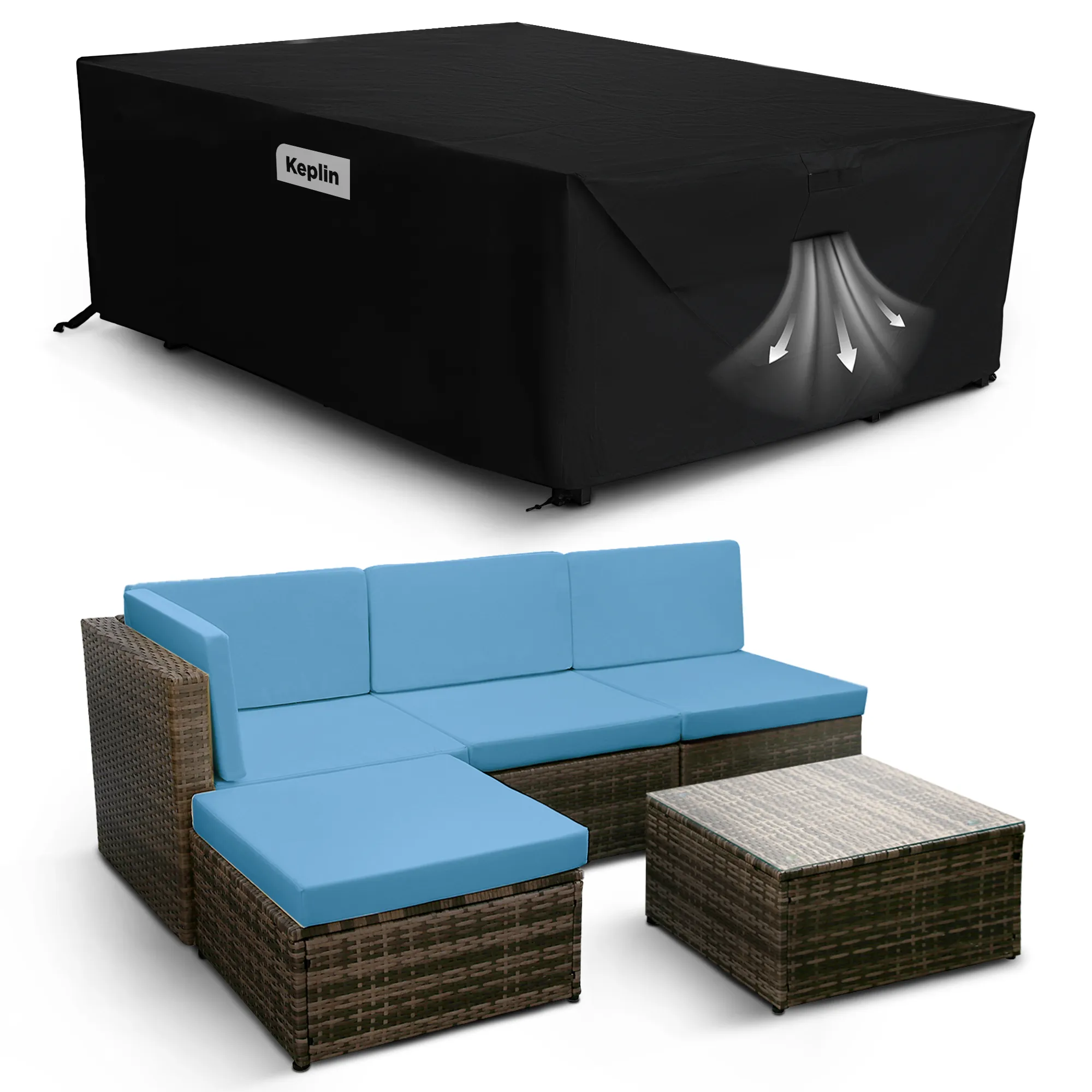 Keplin Waterproof Outdoor Furniture Cover - UV, Tear & Fade Resistant and 600D Oxford Fabric