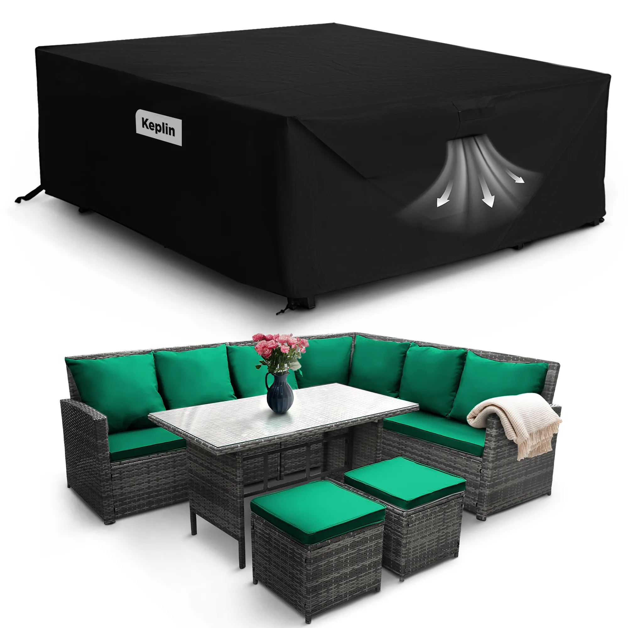 Keplin Waterproof Outdoor Furniture Cover - UV, Tear & Fade Resistant and 600D Oxford Fabric