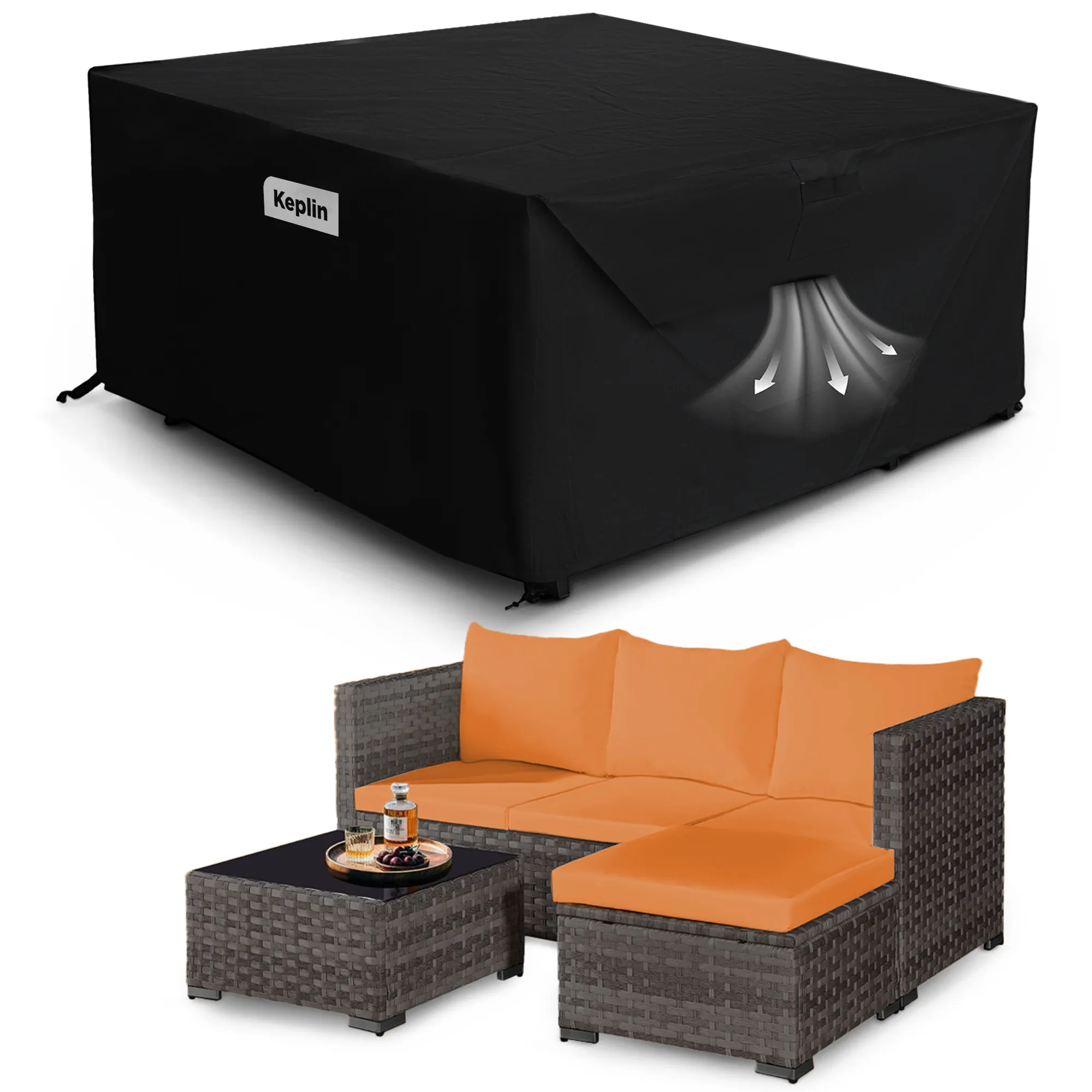 Keplin Waterproof Outdoor Furniture Cover - UV, Tear & Fade Resistant and 600D Oxford Fabric