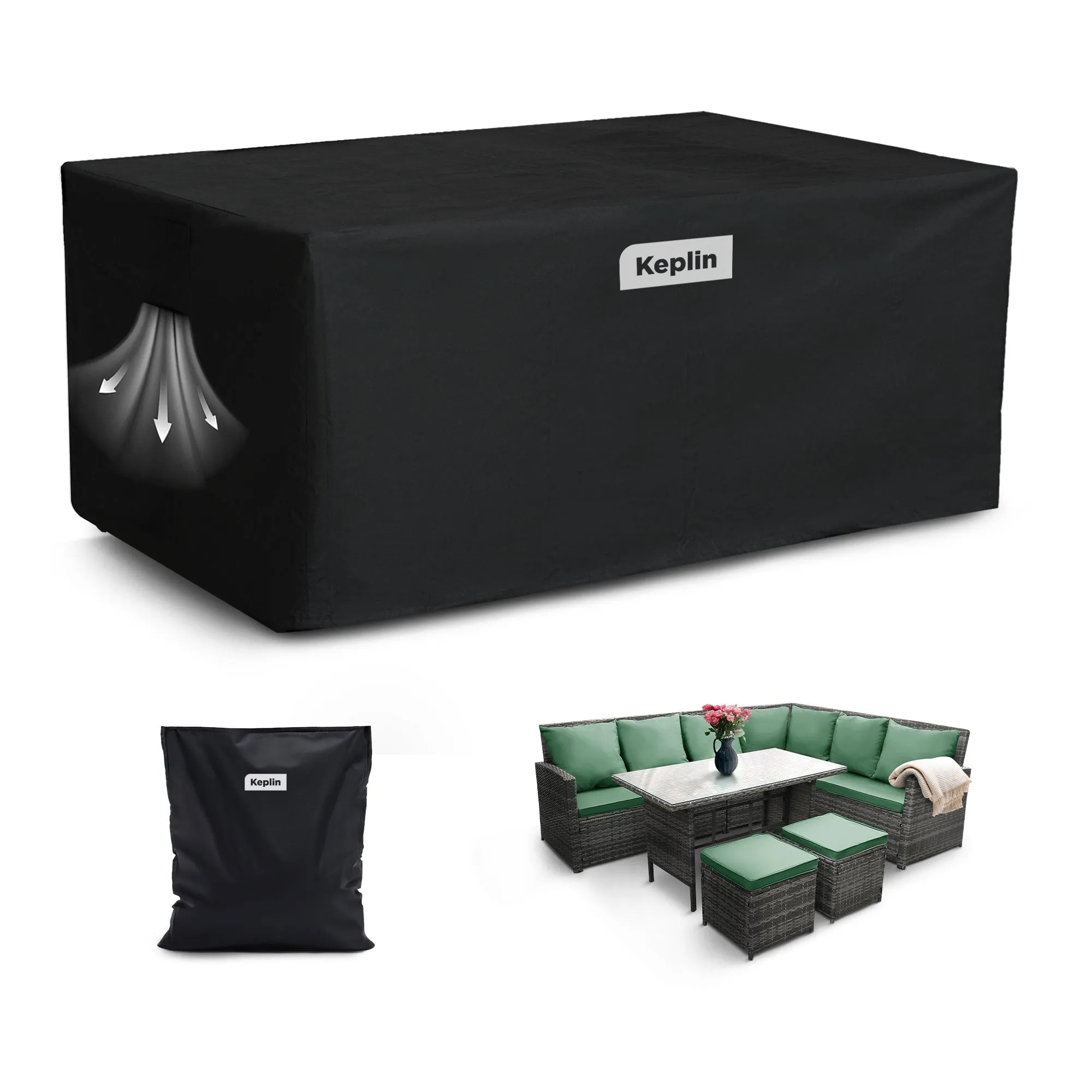 Keplin Waterproof Outdoor Furniture Cover - UV, Tear & Fade Resistant and 600D Oxford Fabric