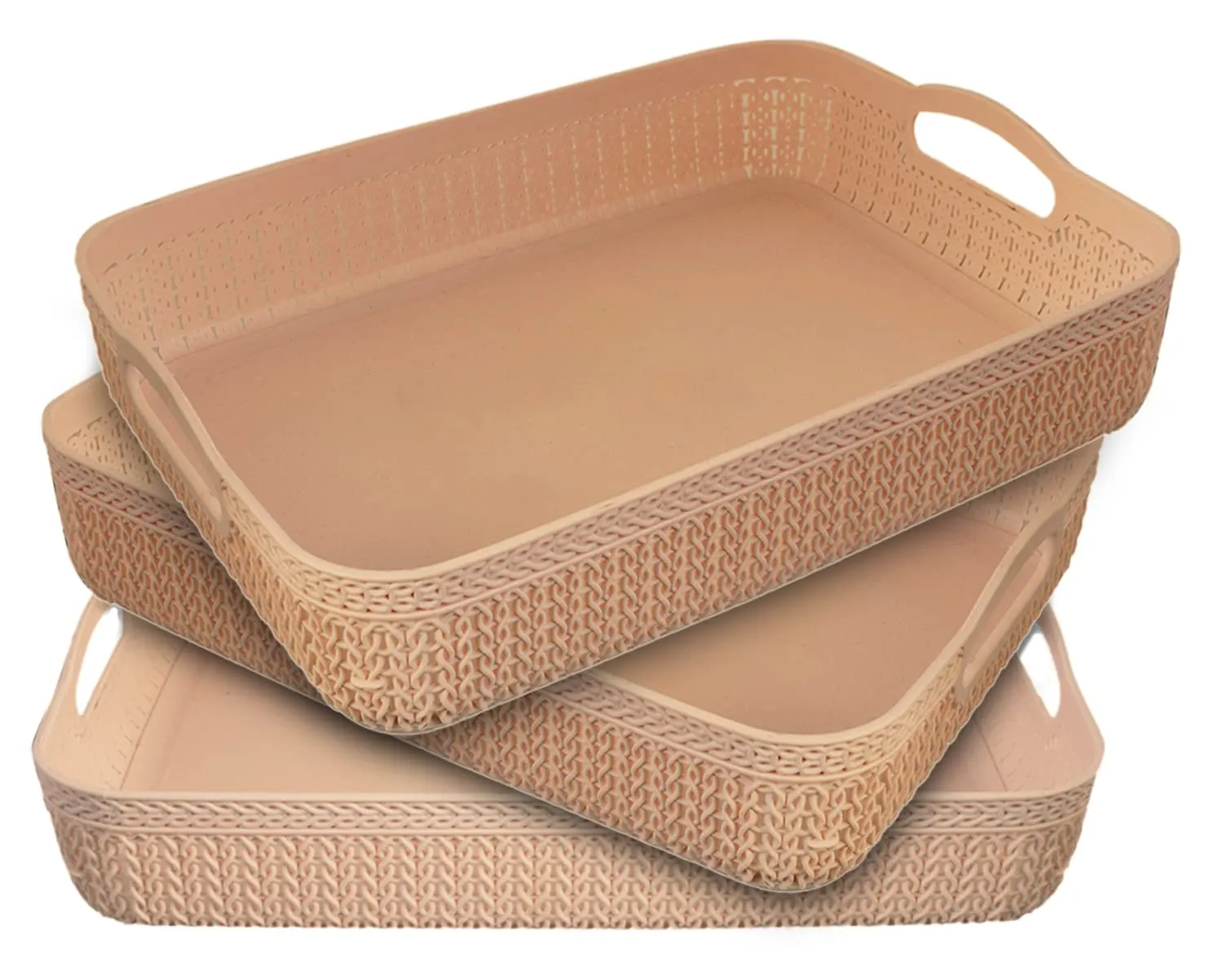 Kuber Industries Q-3 Designer Plastic Storage Basket For Store Fruits, Vegetables, Magazines, Cosmetics, Stationary Pack of 3 (Coffee)-50KM01494