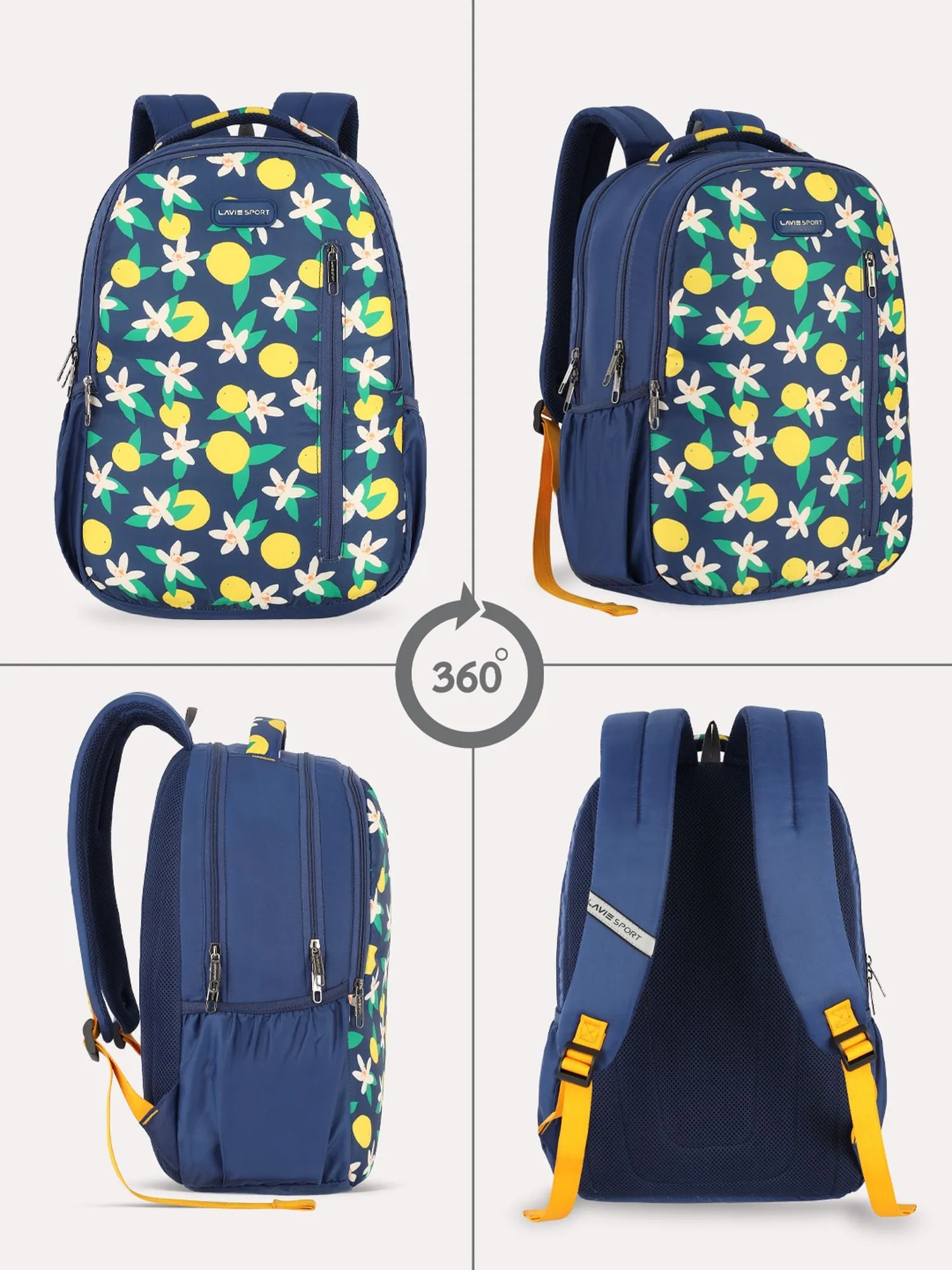 Lavie Sport Lime 26L Floral Printed School Backpack for Girls Navy