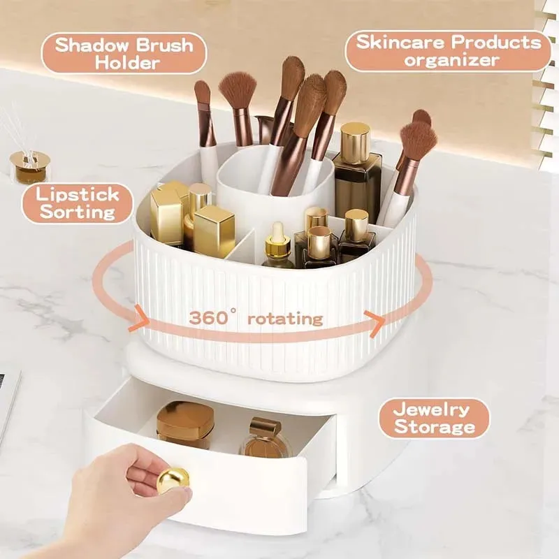 LUXOR ROTATING MAKEUP BRUSH ORGANIZER WITH DRAWER