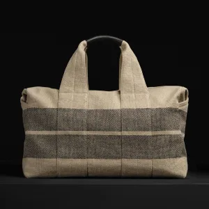 Montecito Striped Linen Weekend Bag - Beige/Black