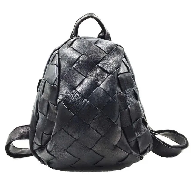 New large school Splice back bag Messenger woman Genuine Leather backpack Hand weave travel Cowhide bags computer notebook male