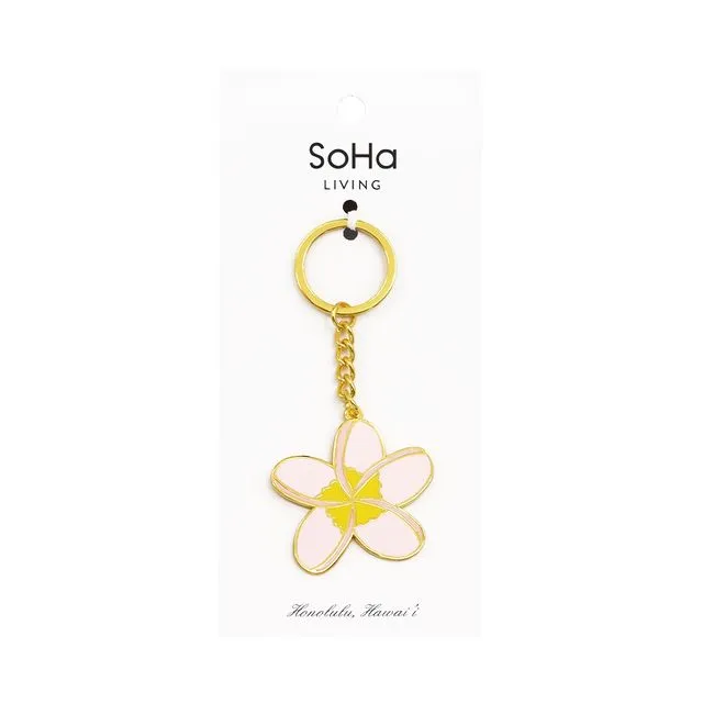 Plumeria Soft Pink Enamel Keychain