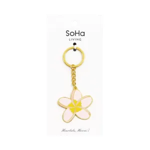 Plumeria Soft Pink Enamel Keychain