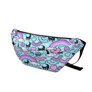 Rainbow Spooky Bats Blue Large Fanny Pack Bag