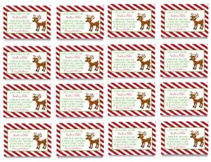 Reindeer Food for Christmas Eve, Kids Christmas Party Favors, Rudolph Holiday Party Supplies Red and White, Magic Reindeer Food Gift Tag Labels Folded, 16 Count