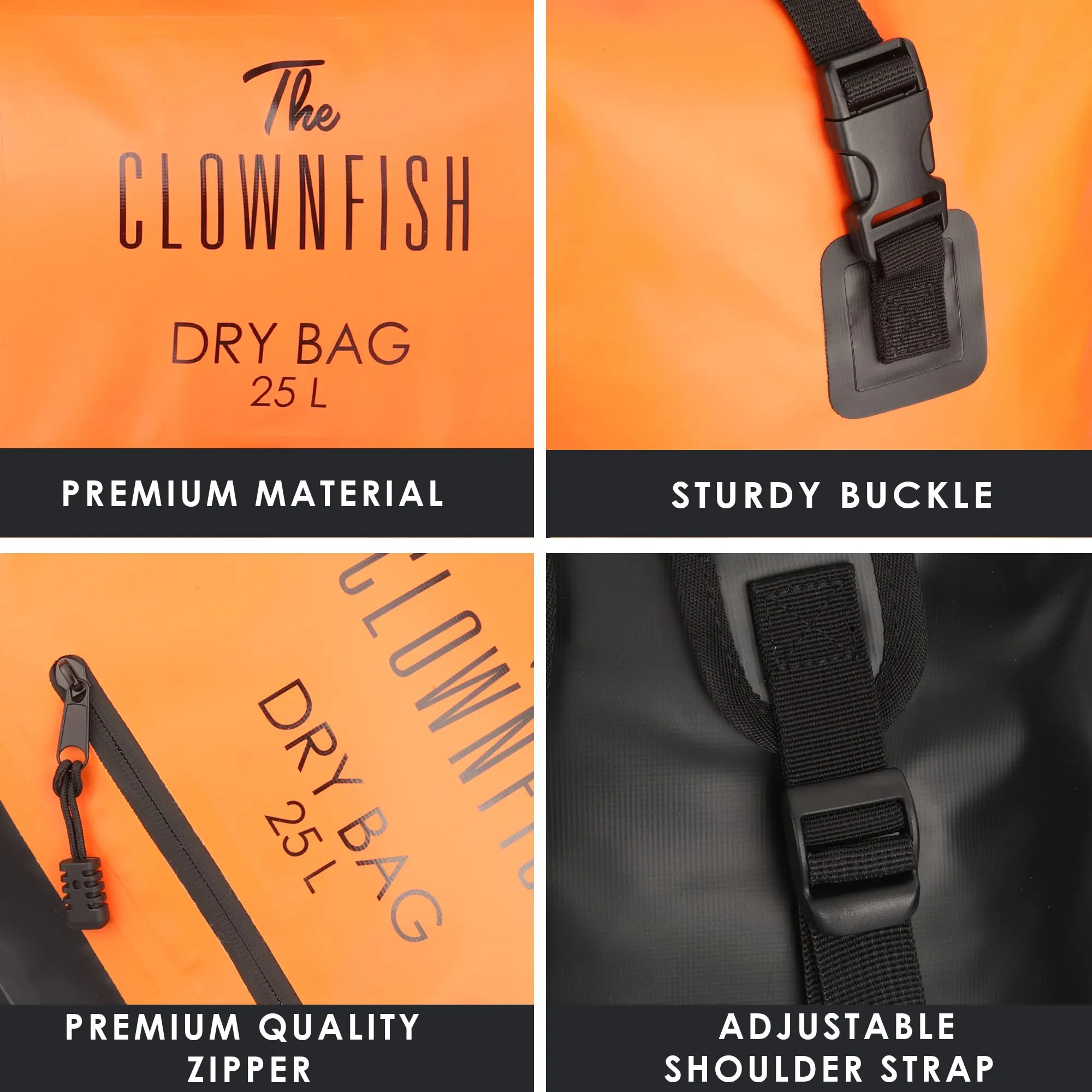 THE CLOWNFISH Waterproof PVC 25 Liter Dry Bag Dry Sack Lightweight Dry Backpack with Waterproof Accessory Bag for Water Sport Hiking Trekking Camping Boating (Orange)