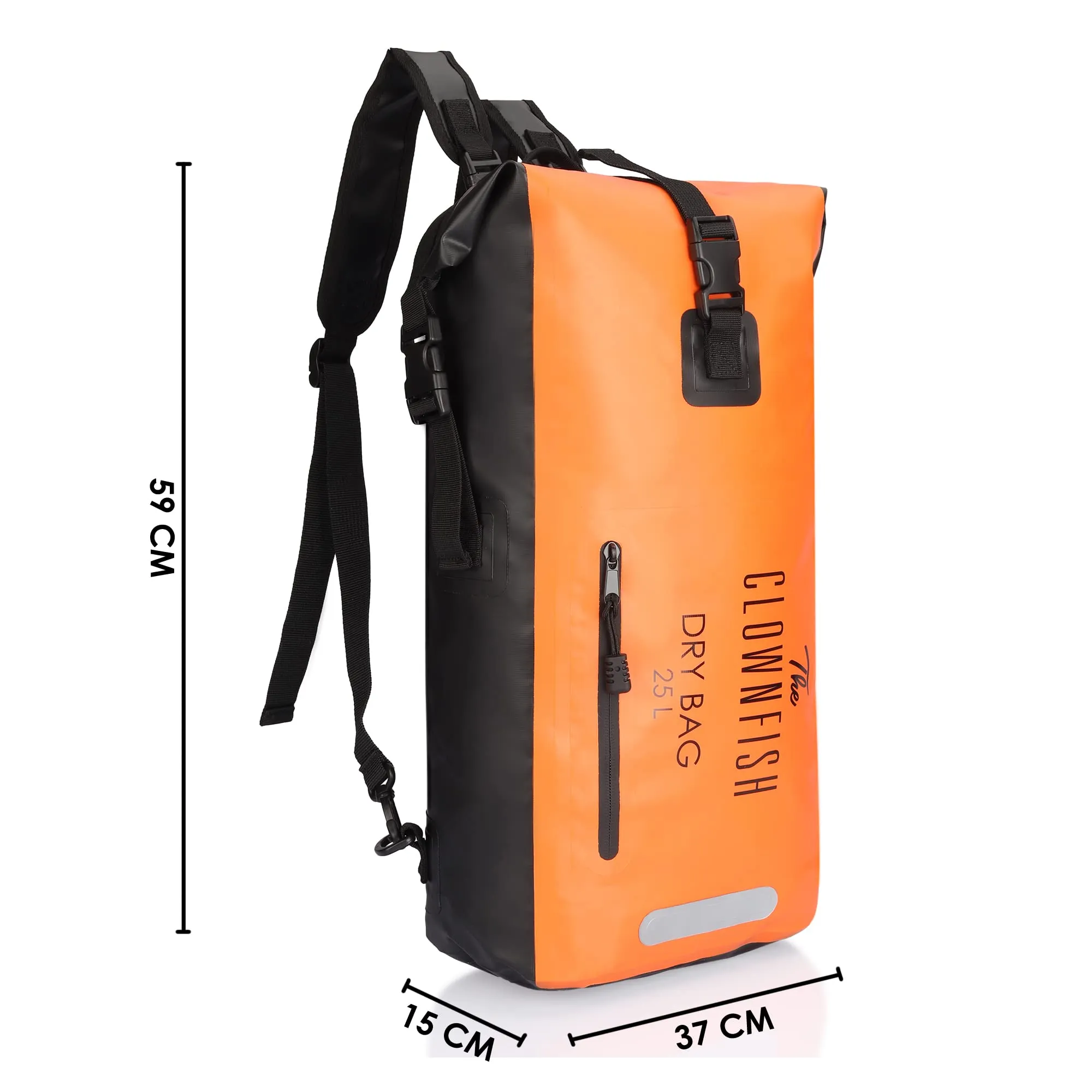 THE CLOWNFISH Waterproof PVC 25 Liter Dry Bag Dry Sack Lightweight Dry Backpack with Waterproof Accessory Bag for Water Sport Hiking Trekking Camping Boating (Orange)