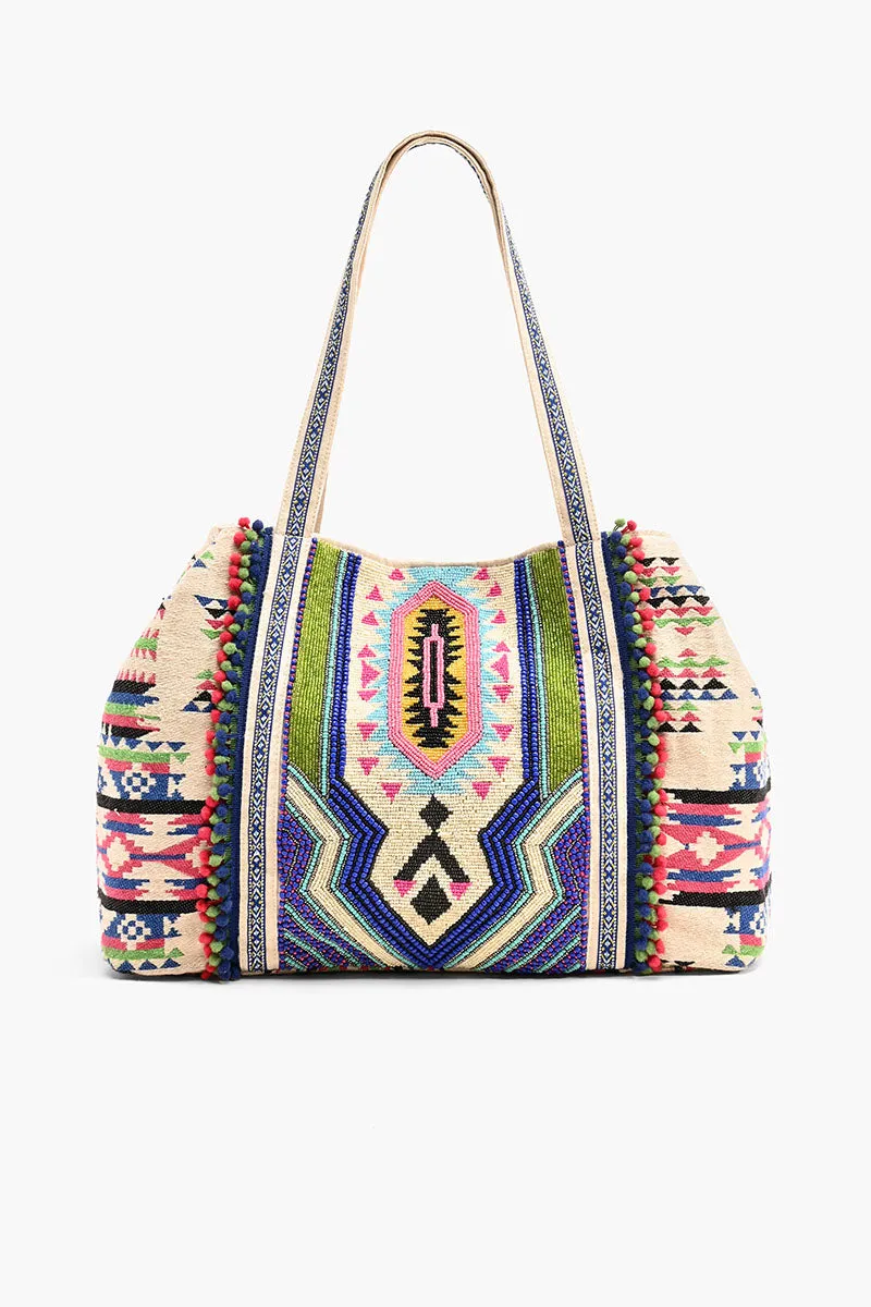 Tribal Hand Beaded Tote Bag-Multi Color Southwest Tote