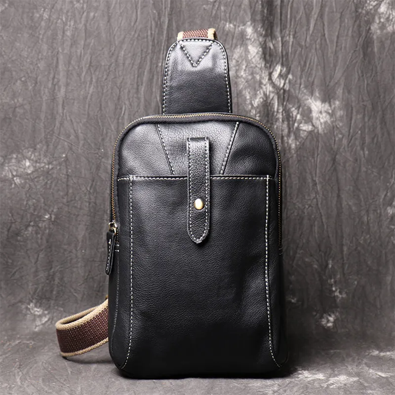 Unisex Full Grain Leather Sling Bag Mens Genuine Leather Chest Bag Fashion And Leisure Crossbody Shoulder Bag LJ3394