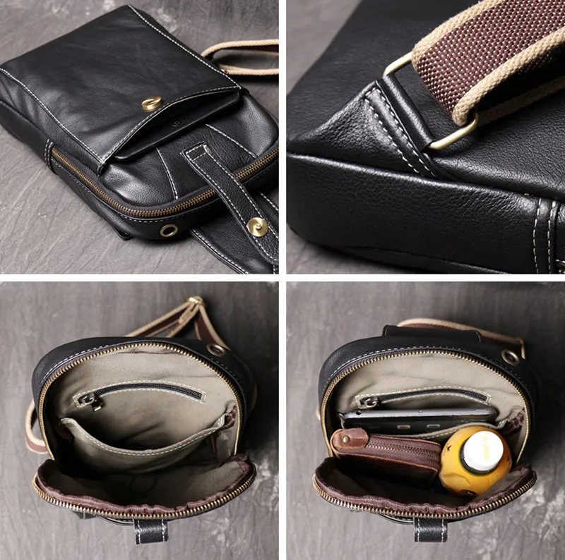 Unisex Full Grain Leather Sling Bag Mens Genuine Leather Chest Bag Fashion And Leisure Crossbody Shoulder Bag LJ3394