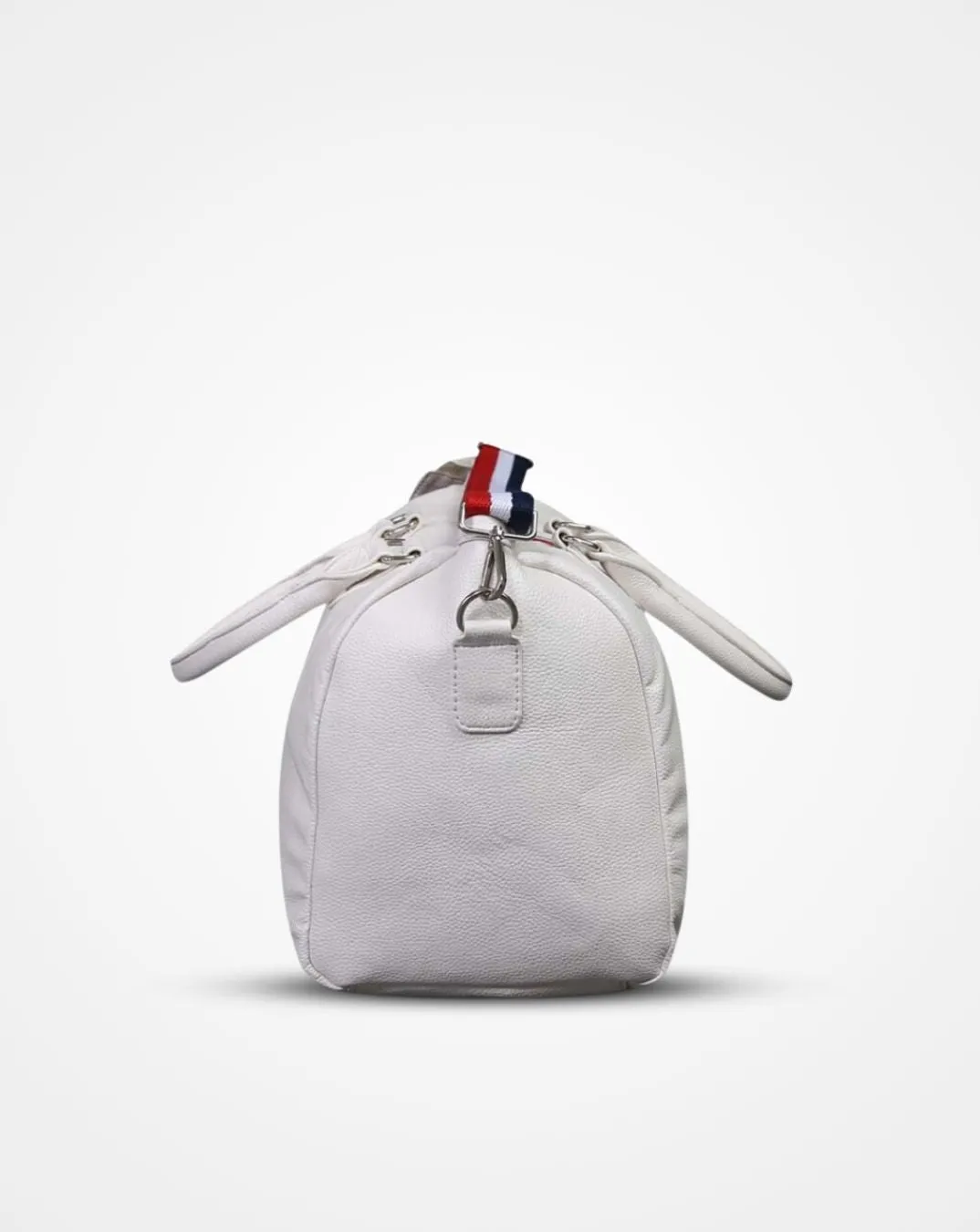 White Duffel / Luggage Bag with Red and Blue Stripes